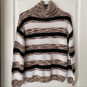 Black,White Striped Turtleneck winter Sweater S